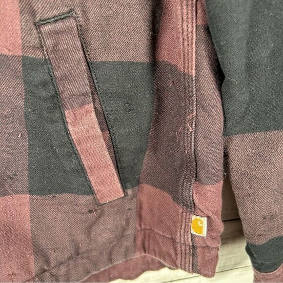 Carhartt Grunge Rugged Flex Fleece Lined Flannel Shirt Purple Plaid M (8/10) - Picture 7 of 15